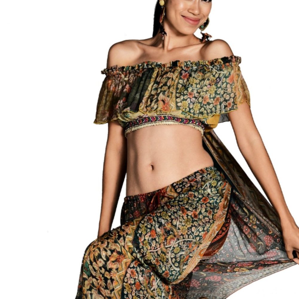 Paul Ropp Chiffon Digital Print Layer Pants M